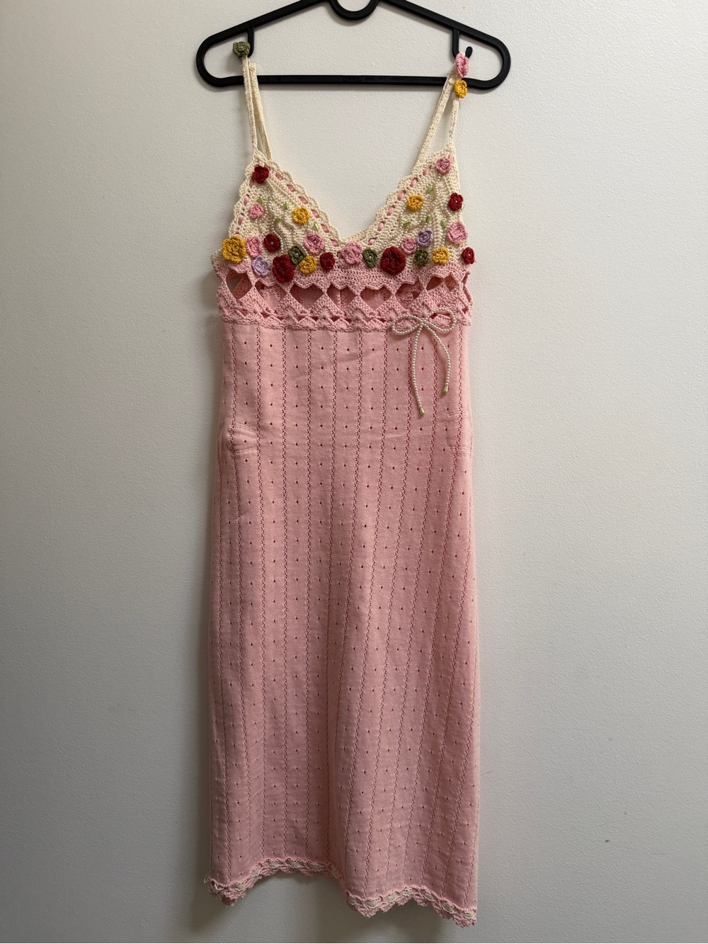 Lacemade 100% Cotton Pink & Cream Floral Crochet Midi Dress
